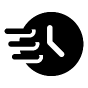Pictogramme noir d’une pendule avec trois traits noirs à sa gauche laissant penser qu’elle avance vers la droite à vive allure. 