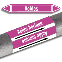 Étiquettes adhésives de marqueur de tuyauterie Acides et bases