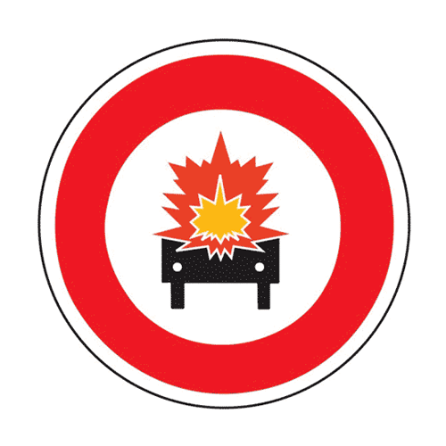 Panneau accès interdit aux véhicules transportant des marchandises explosives B18a