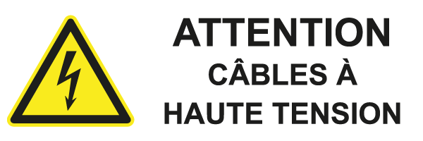 Cables à haute tension - W502 - étiquettes et panneaux de danger et de prévention - picto et texte paysage