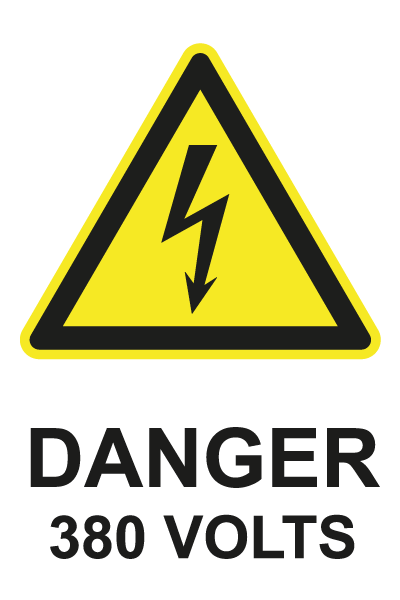 Danger 380 volts - W705 - étiquettes et panneaux de danger et de prévention - picto et texte portrait