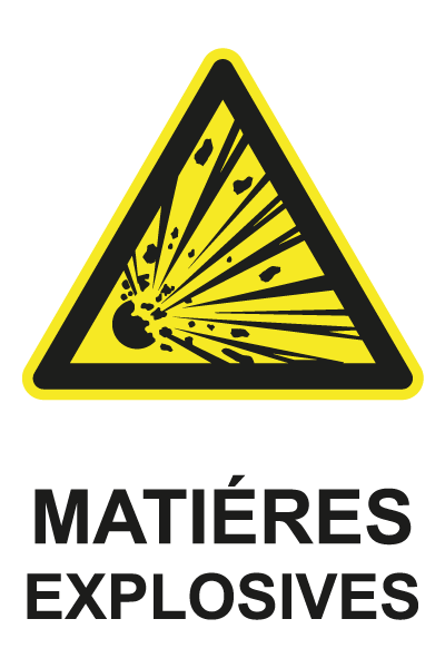 Matières explosives - W725 - étiquettes et panneaux de danger et de prévention - picto et texte portrait