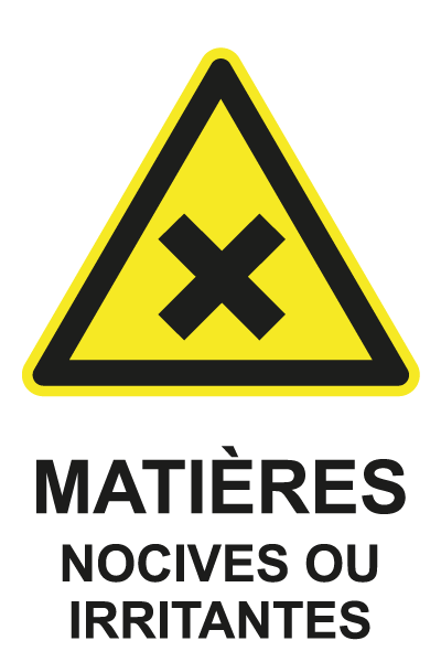 Matières nocives ou irritantes - W733 - étiquettes et panneaux de danger et de prévention - picto et texte portrait