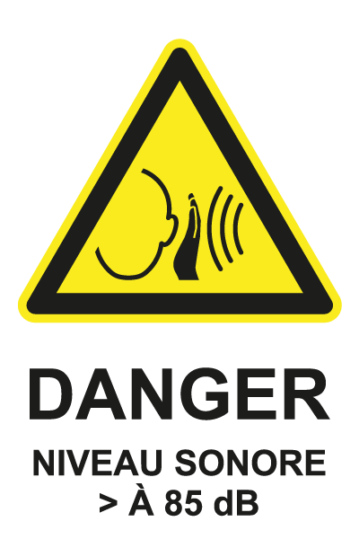 Danger niveau sonore > à 85 dB - W745 - étiquettes et panneaux de danger et de prévention - picto et texte portrait