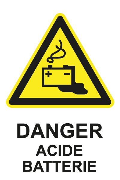 Acide batterie - W749 - étiquettes et panneaux de danger et de prévention - picto et texte portrait