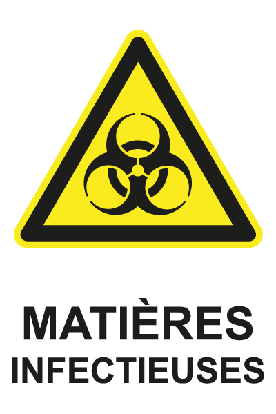 Matières infectieuses - W763 - étiquettes et panneaux de danger et de prévention - picto et texte portrait