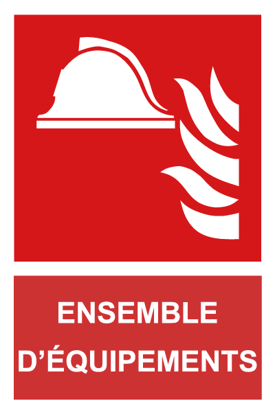 Ensemble d'équipements - F409 - étiquettes et panneaux d'incendie et de sécurité - picto et texte portrait