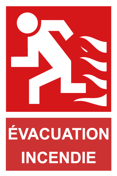Evacuation d'incendie - F415 - étiquettes et panneaux d'incendie et de sécurité - picto et texte portrait