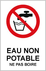 Eau non potable ne pas boire - P708 - étiquettes et panneaux d'interdiction et de restriction - picto et texte portrait