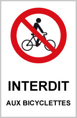Interdit aux bicyclettes - P737 - étiquettes et panneaux d'interdiction et de restriction - picto et texte portrait