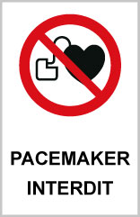 Pacemaker interdit - P718 - étiquettes et panneaux d'interdiction et de restriction - picto et texte portrait